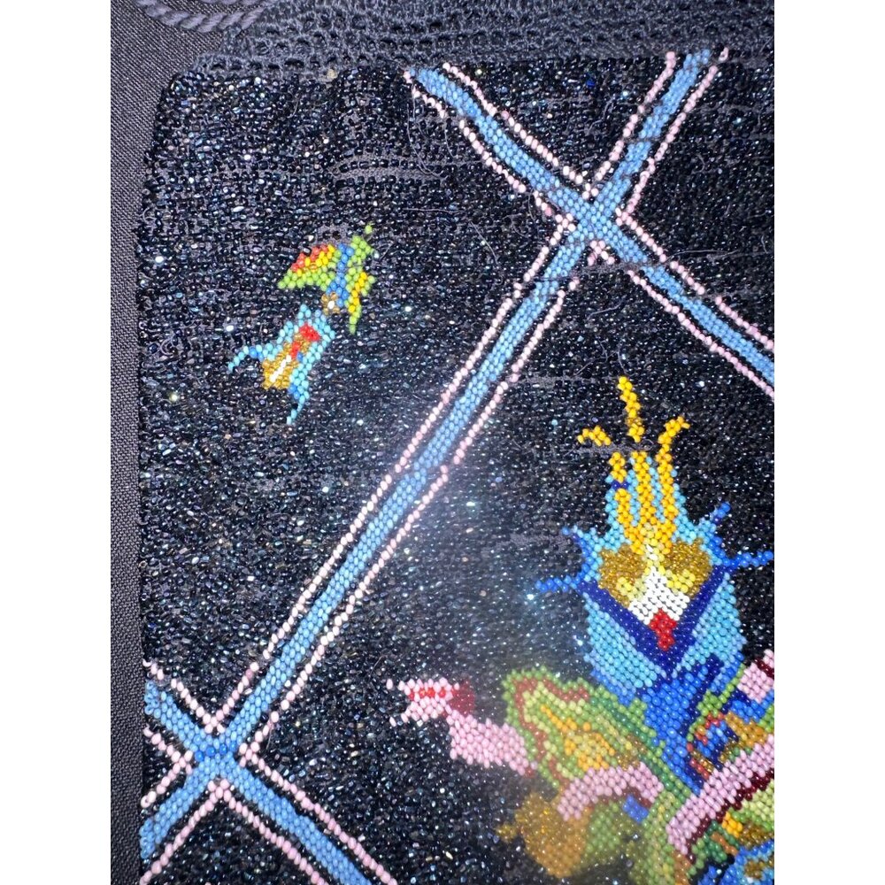 Antique Victorian handmade multicolor glass beads beaded drawstring purse bag - Picture 3 of 10